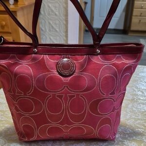 Coach Rose Pink Signature Tote with Leather Trim